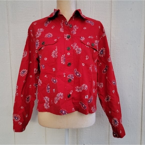 Boston Proper Red White & Blue Paisley print jacket Bandana Vintage Print - Picture 1 of 3